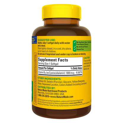 Nature Made B12 1000 mcg supplement front label