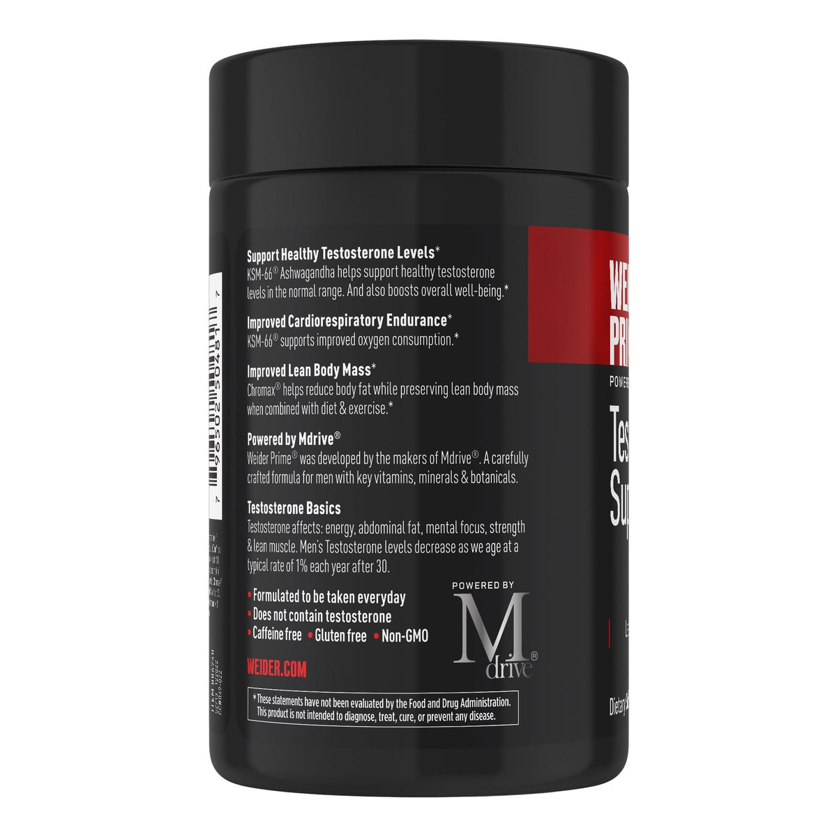 Weider Prime bottle with drug free formula details