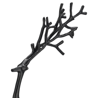 Black aluminum deer with a slender sculptural silhouette