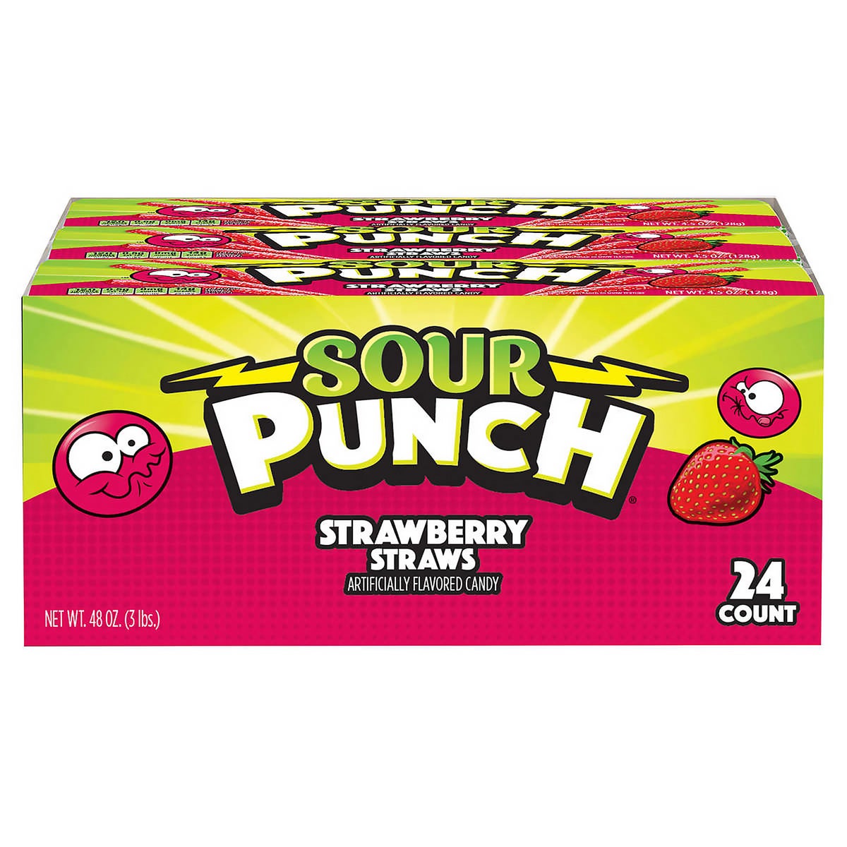 Sour Punch strawberry straws 2 oz 24-count display caddy