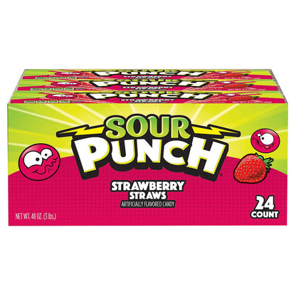 Sour Punch strawberry straws 2 oz 24-count display caddy