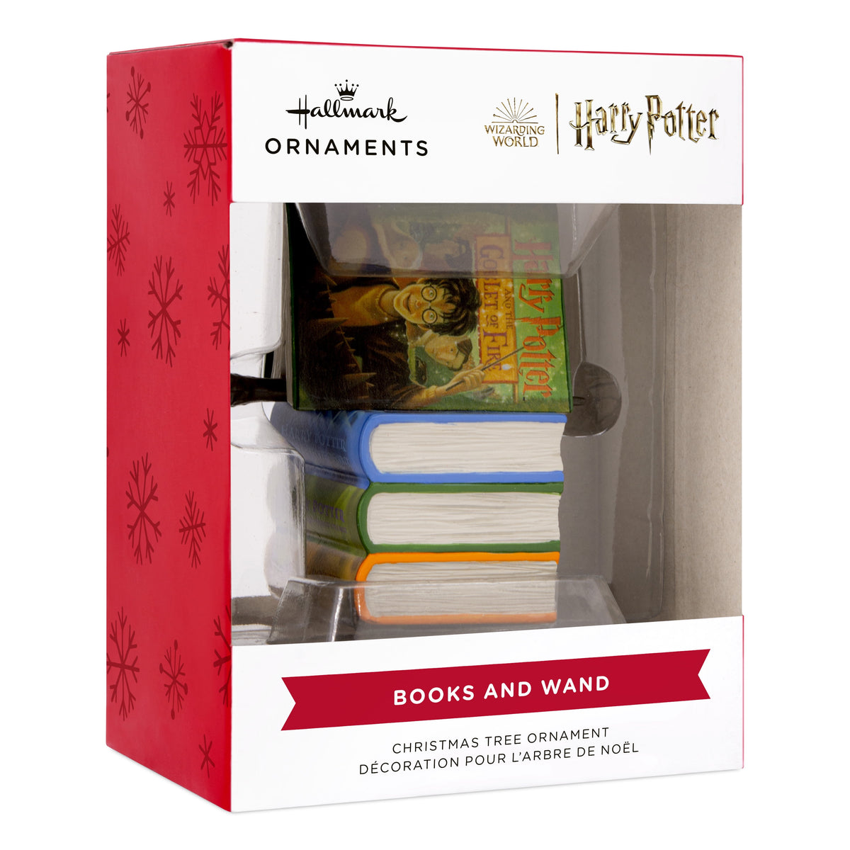 Hallmark Harry Potter four-book stack and wand ornament