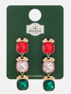 Red, green and pink holiday link earrings, one pair