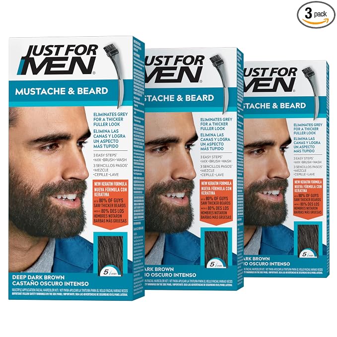 Just For Men Mustache and Beard Dye Deep Dark Brown 3 pack