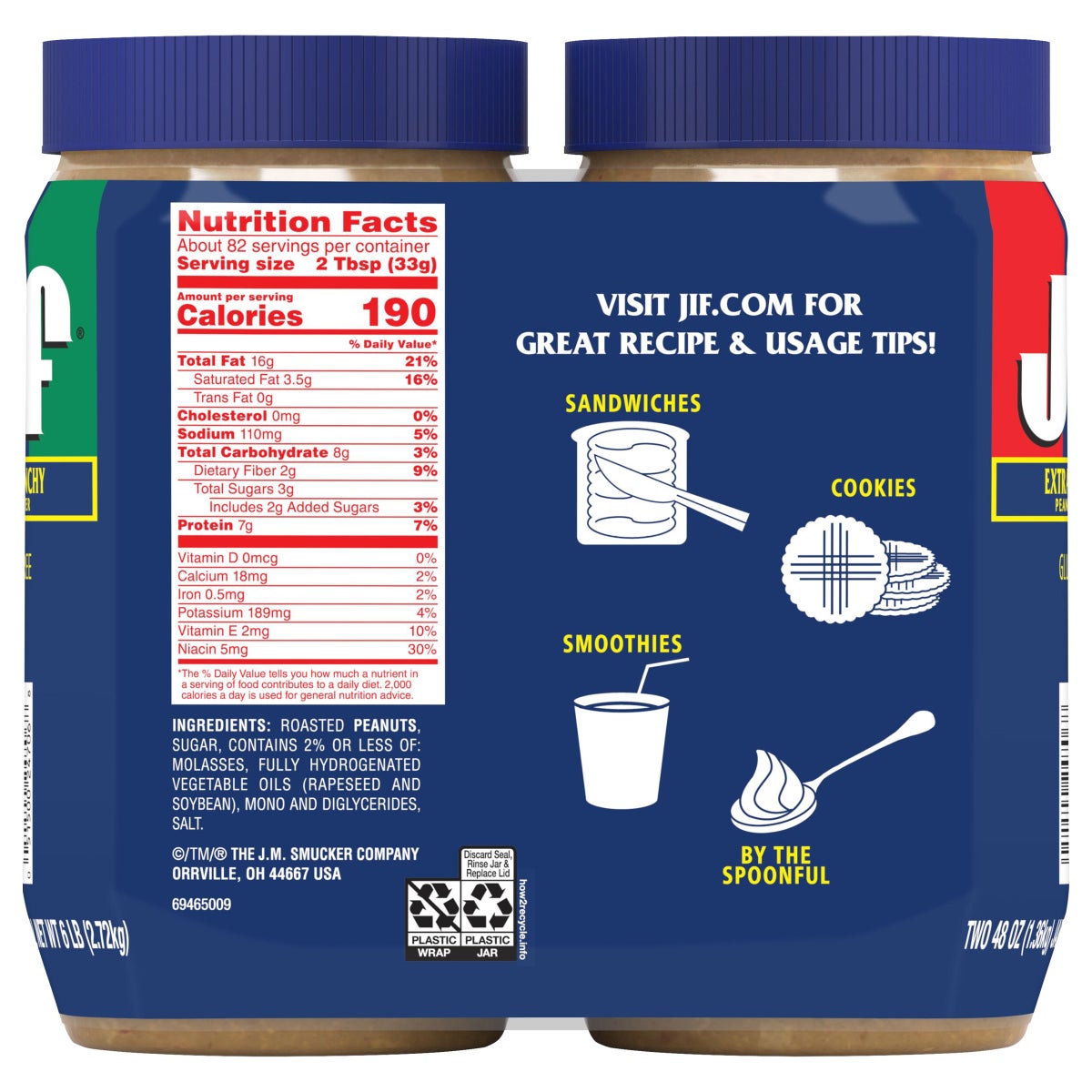 Jif peanut butter family-size crunchy jars