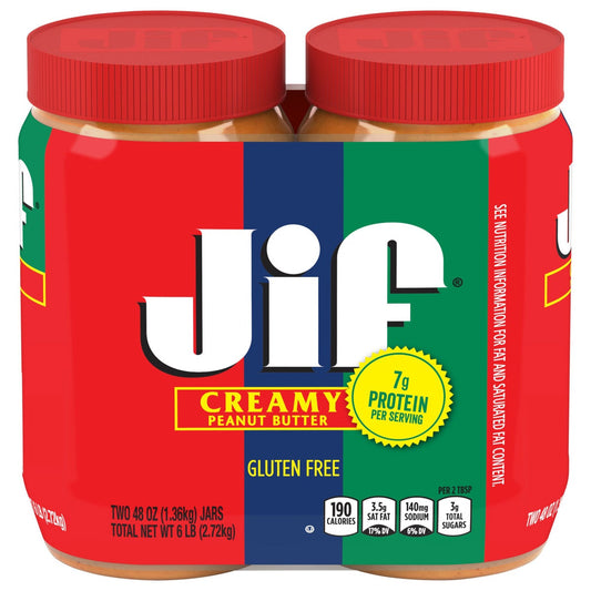 Jif Creamy Peanut Butter 48 oz, 2-Count
