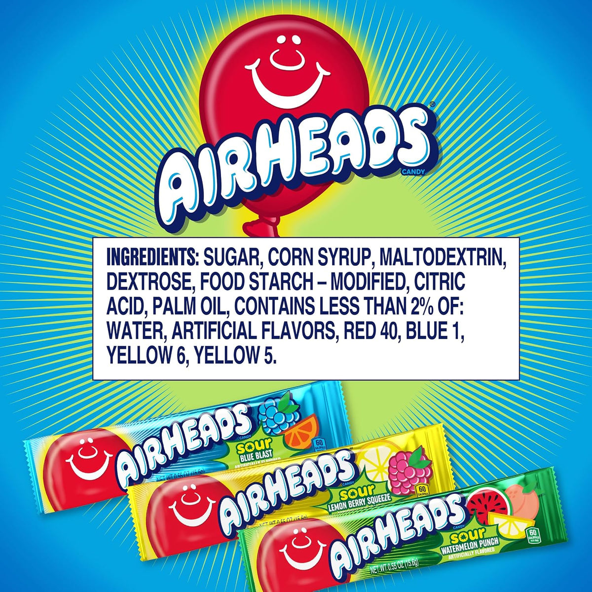Individually wrapped Airheads Sour candy bars assortment