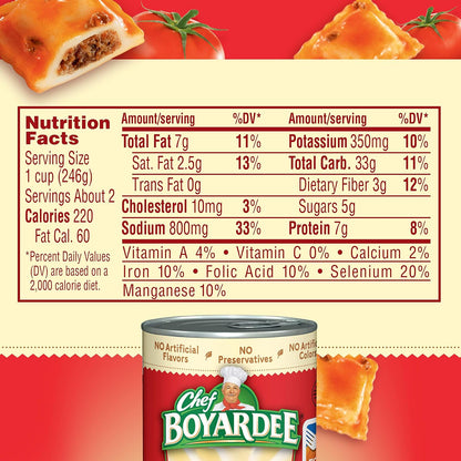Easy-open Chef Boyardee Beef Ravioli pantry meal