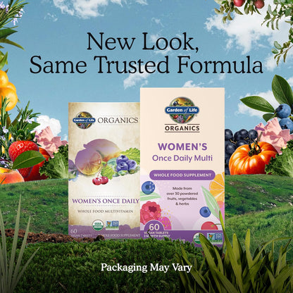 Organic women’s daily multivitamin supplement bottle
