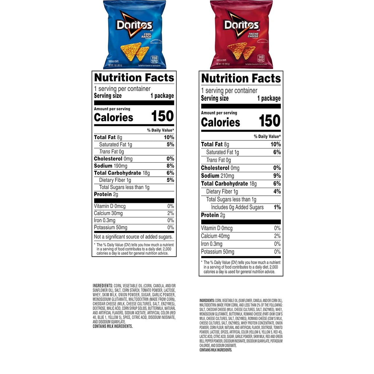 Doritos Nacho Cheese and Cool Ranch single serve bags