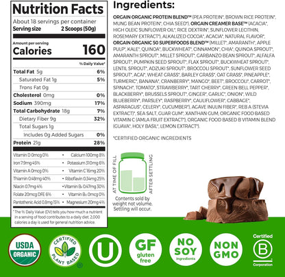 Chocolate plant based protein powder by Orgain