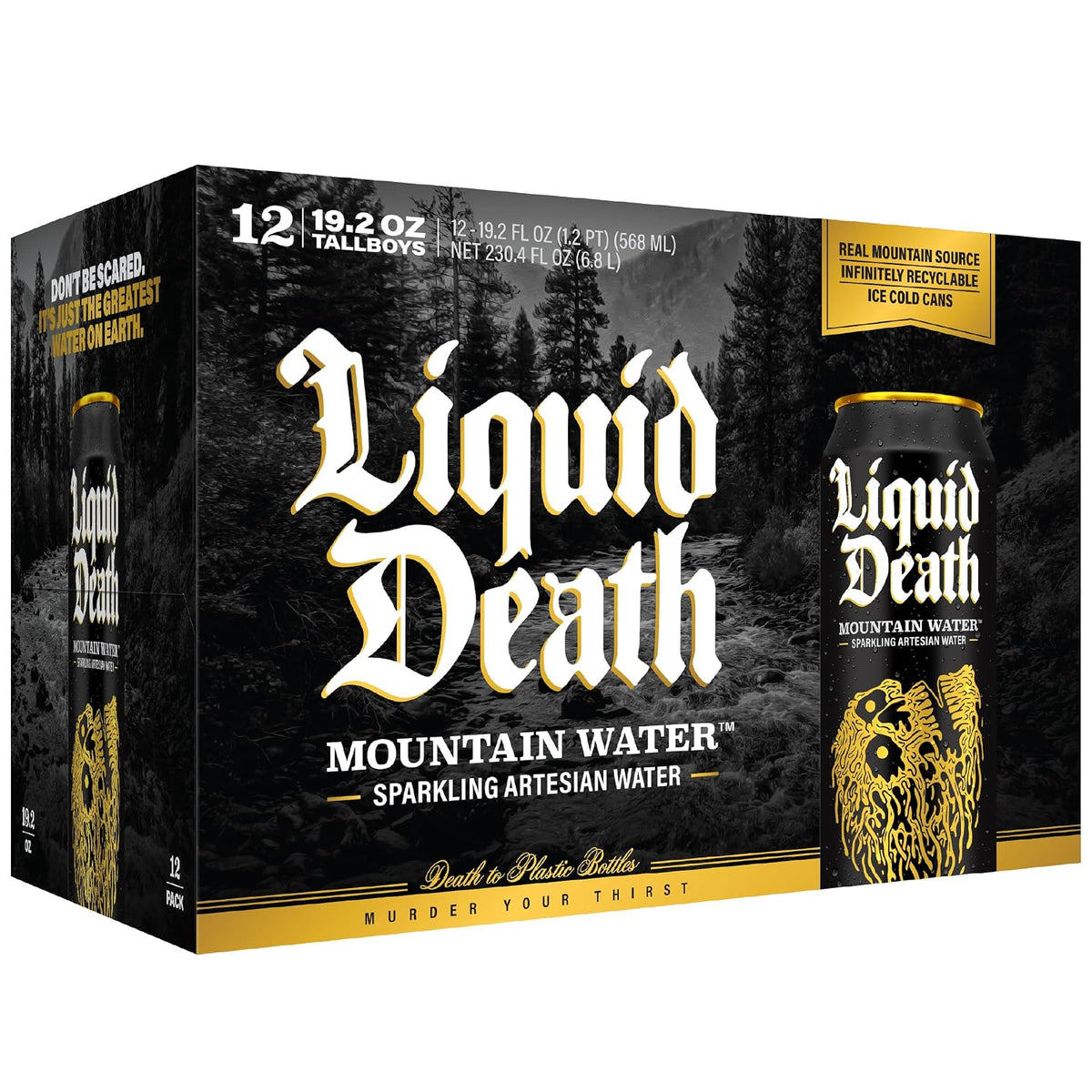 Recyclable Liquid Death water cans 12 count