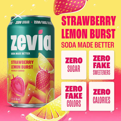 Zevia Strawberry Lemon Burst 12 oz soda cans