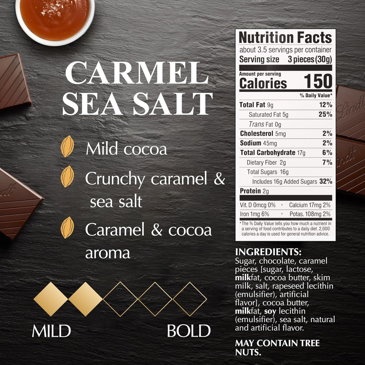Caramel sea salt dark chocolate candy bar by Lindt