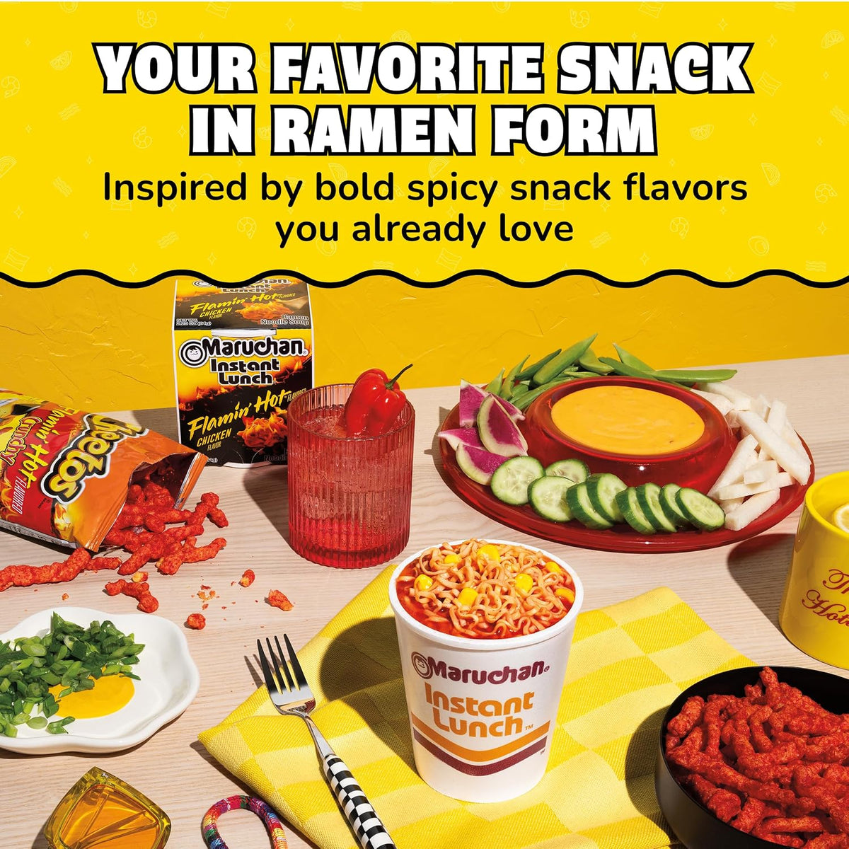 Maruchan Flamin' Hot ramen with chicken flavor and chili heat
