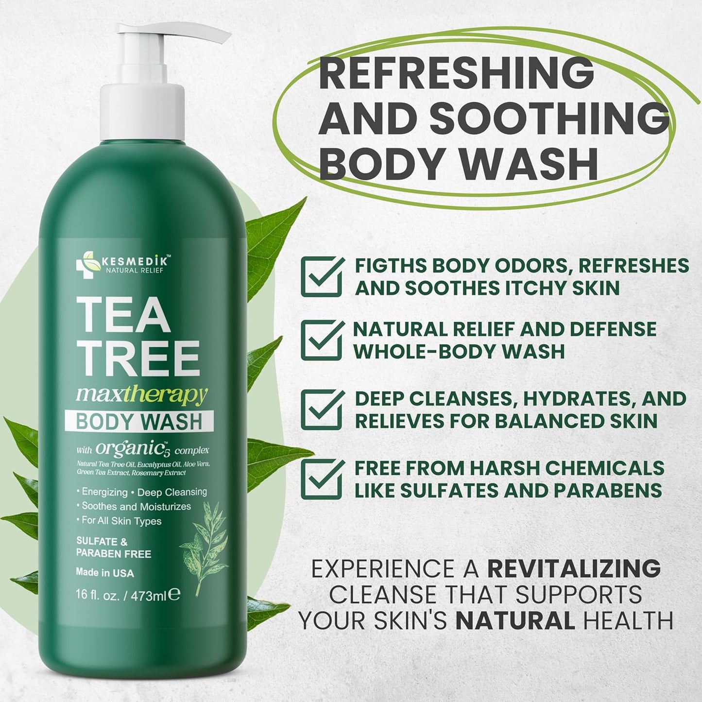 Visit the KESMEDIK Store — KESMEDIK Tea Tree Body Wash MaxTherapy, Itchy Skin Relief Soap, Soothes Jock Itch, Athlete's Foot, Acne, Eczema, Psoriasis & Sensitive Skin, Intimate Wash, Men & Women, 2-Pack, Original Edition