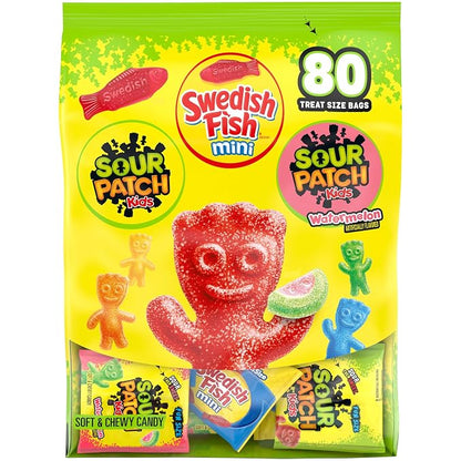 SOUR PATCH KIDS and SWEDISH FISH mini candy variety pack 80 ct