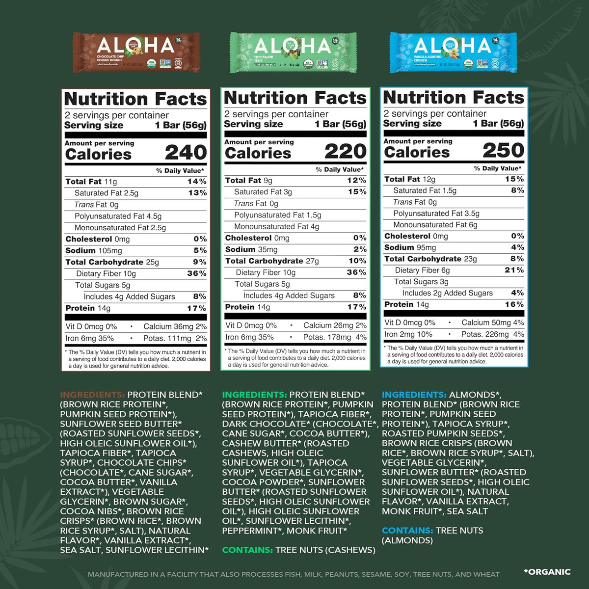 ALOHA gluten-free protein bars in assorted flavors