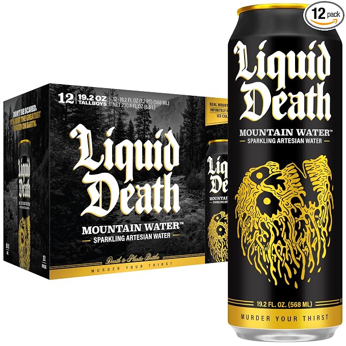 Liquid Death sparkling mountain water 12-pack cans