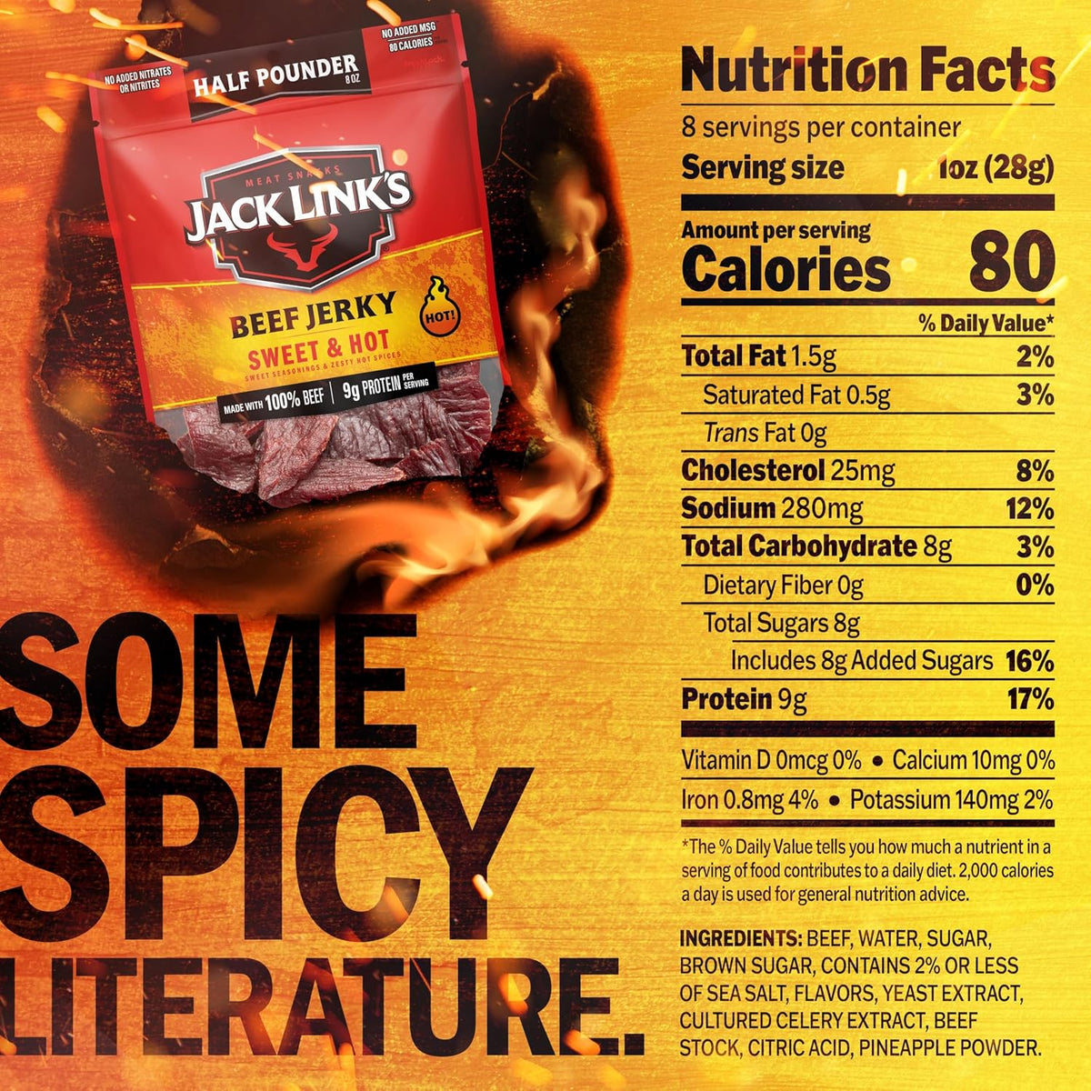 Sweet and hot hardwood-smoked beef jerky by Jack Link's