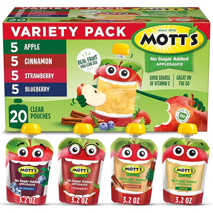 Mott's No Sugar Added Applesauce Variety Pack 20 count
