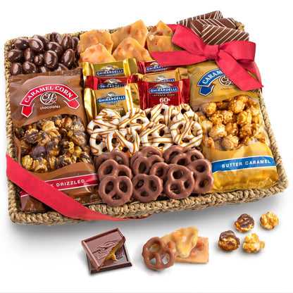 Gourmet chocolate gift basket with assorted sweets