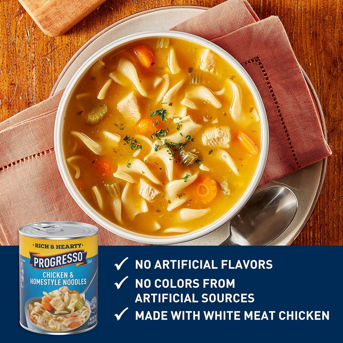 Shelf stable Progresso homestyle chicken noodle soup
