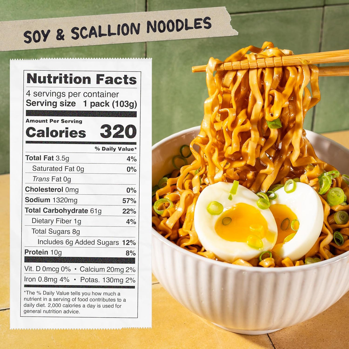 Soy scallion instant ramen noodles with sauce