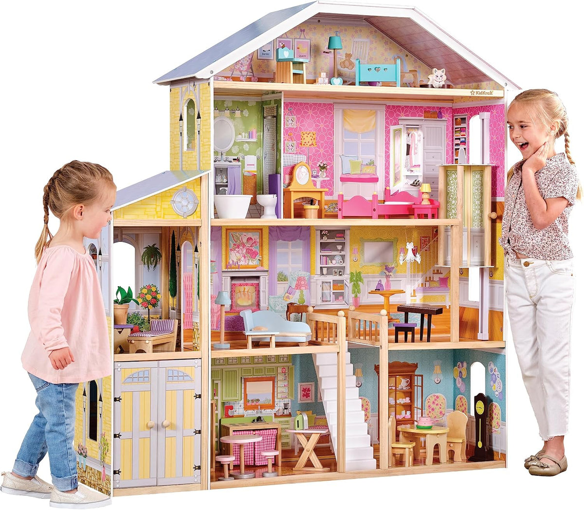 Four-level KidKraft dollhouse with working elevator