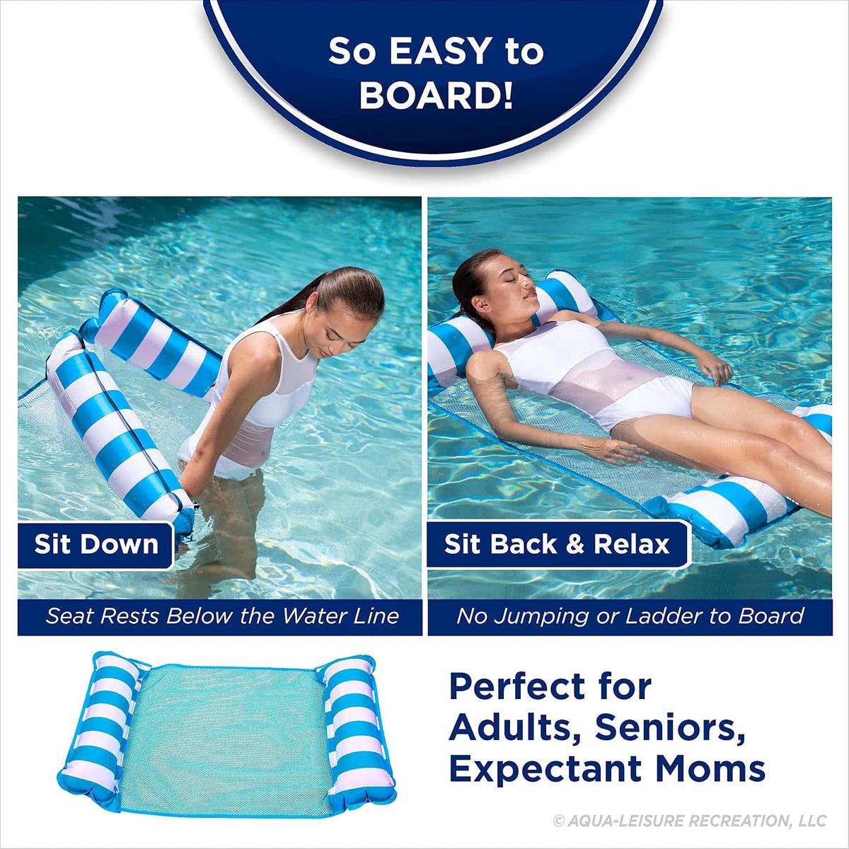 4-in-1 pool float used as hammock chair and saddle