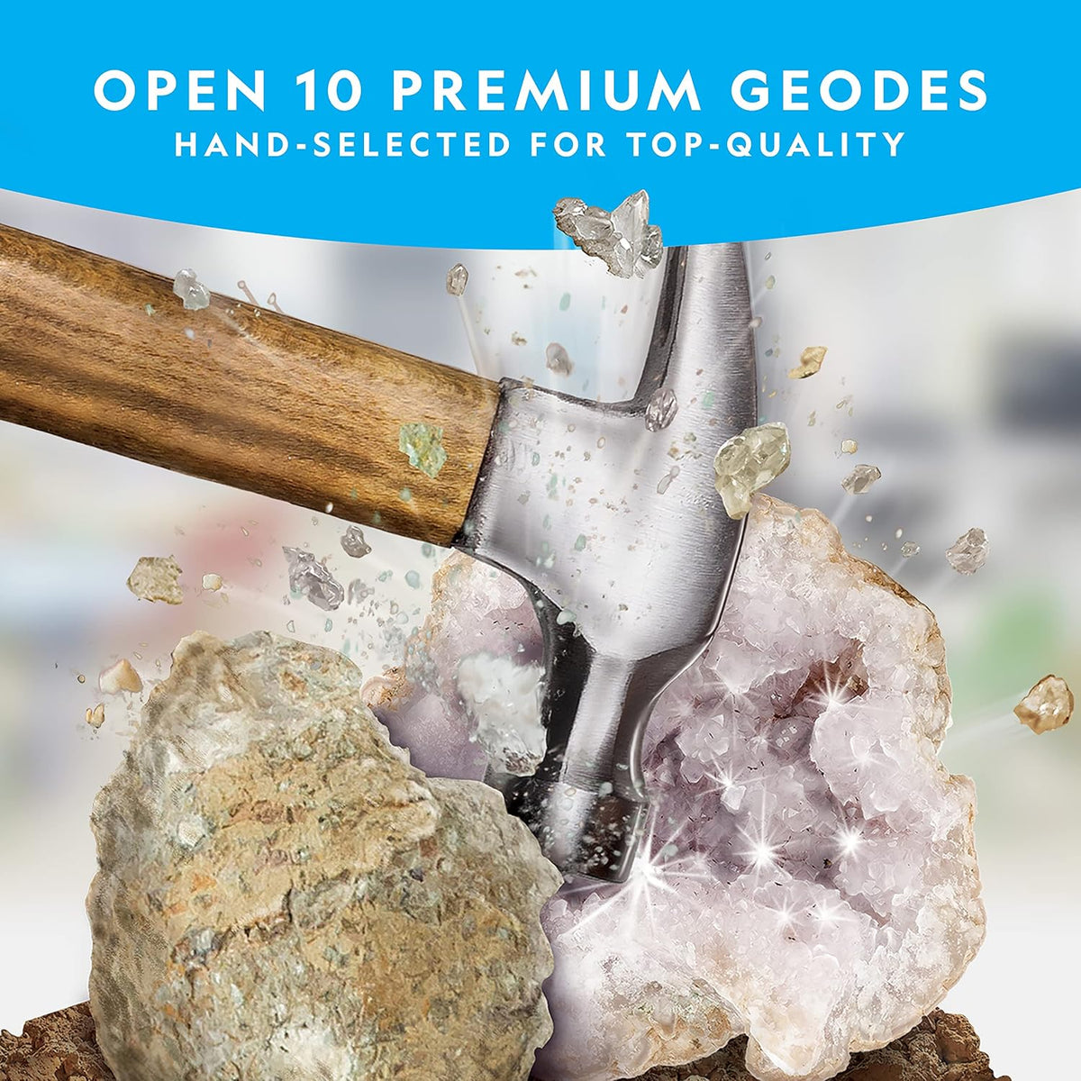 Geode discovery kit with display stands and learning guide