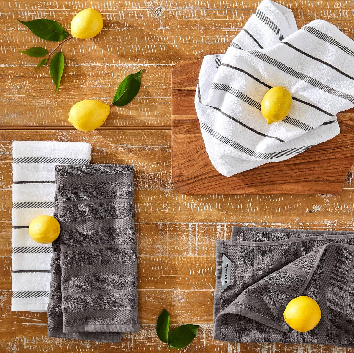 Charcoal grey and white KitchenAid Albany dish towels
