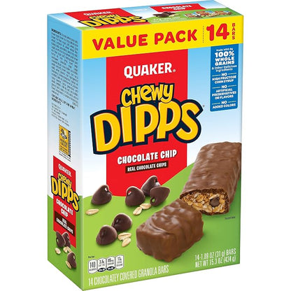 Quaker Chewy Dipps Chocolate Chip granola bars 14 count box