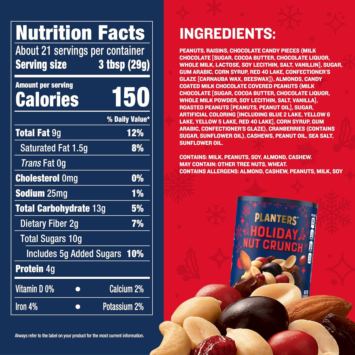 Holiday trail mix with almonds cashews and peanuts