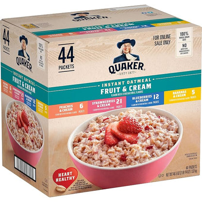 Quaker Instant Oatmeal Fruit and Cream Variety Pack 44 pack