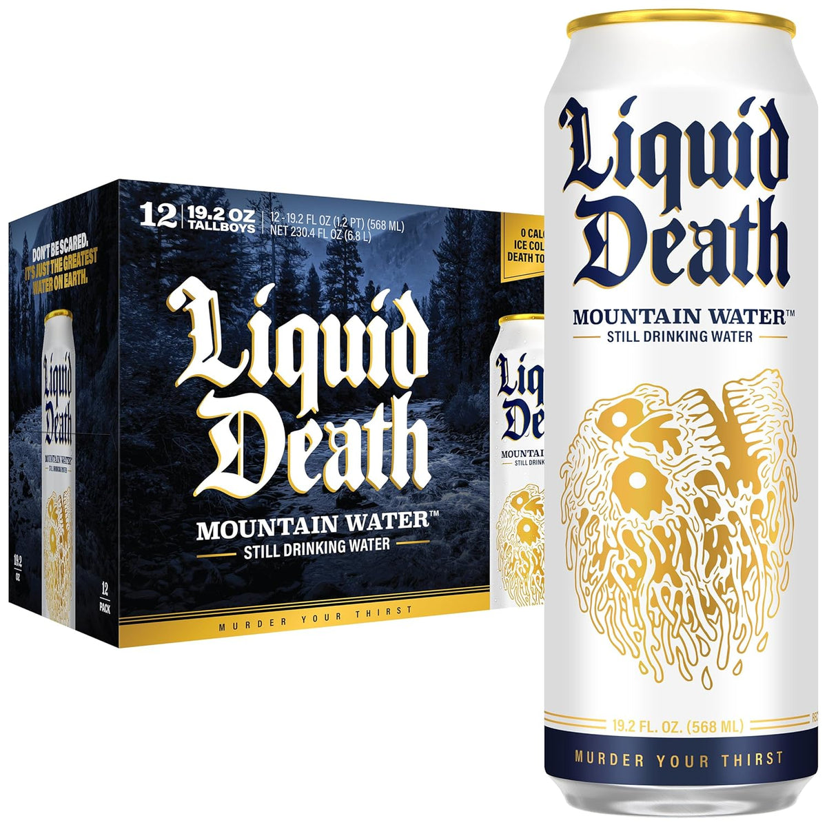 Liquid Death king size still mountain water cans