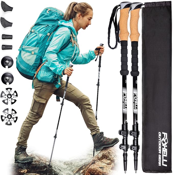 Foxelli carbon fiber trekking poles with cork grips