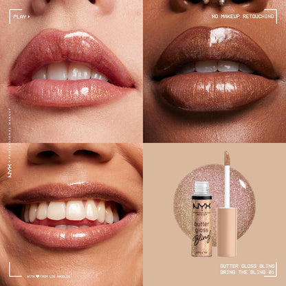 NYX Butter Gloss Bling lip makeup with doe-foot applicator