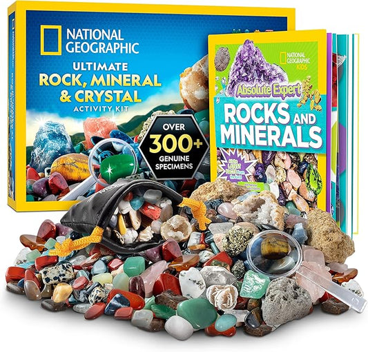 National Geographic rock collection kit and Rocks & Minerals expert book