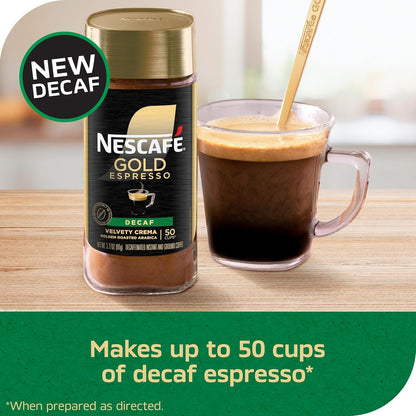 Gold decaf instant espresso coffee with café-style crema