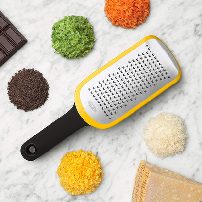 OXO grater with non-slip feet for steady use