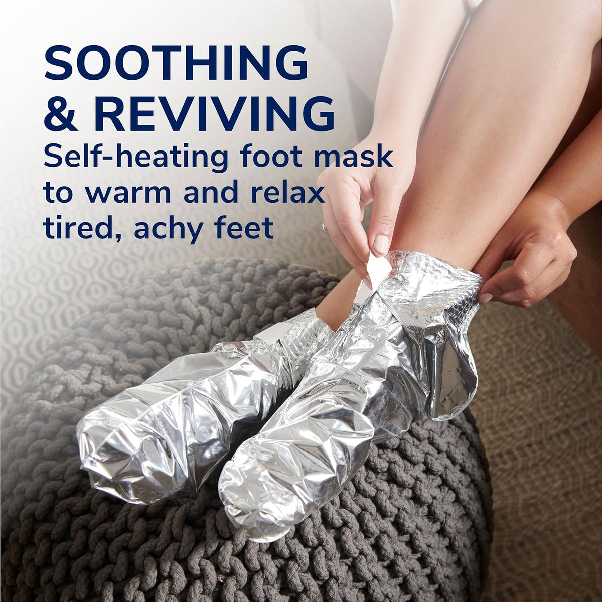 Self-heating foot mask booties for tired feet