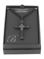 Black diamond accent cross pendant and black stainless steel chain