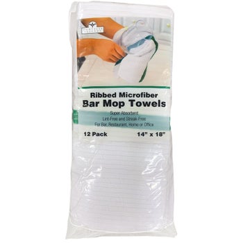 Nouvelle Legende ribbed microfiber bar towel white with green stripe 12-count