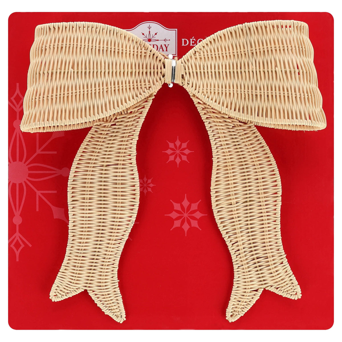 Woven rattan holiday bow with gently curved tails