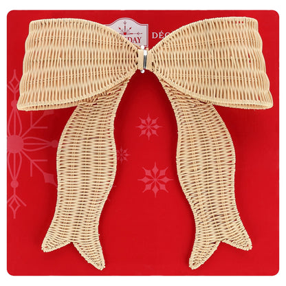 Woven rattan holiday bow with gently curved tails