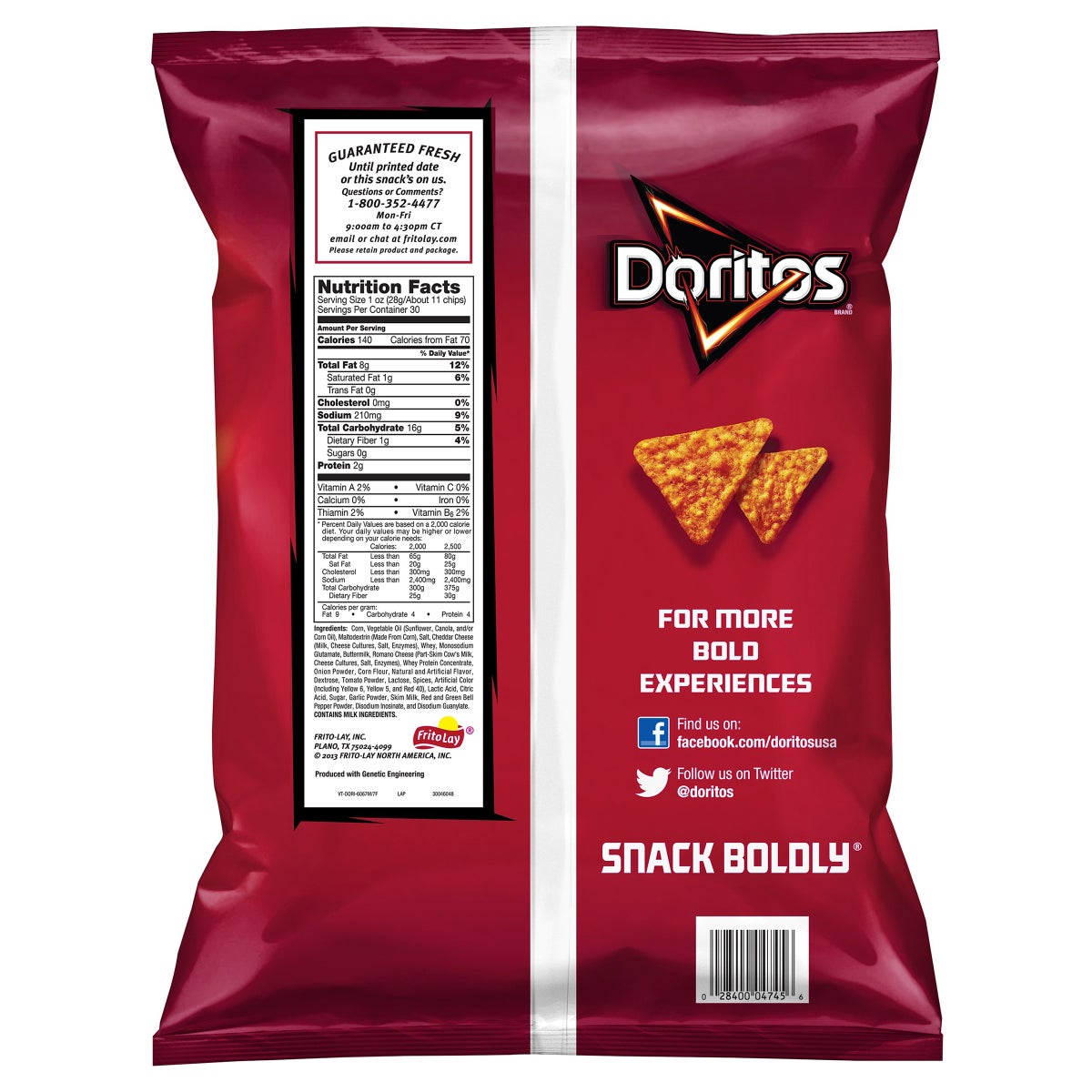 Doritos tortilla chips nacho cheese snack bag