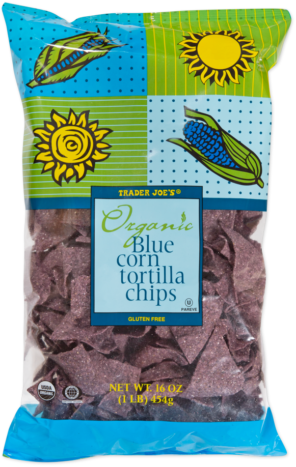 Trader Joe's organic blue corn tortilla chips bag