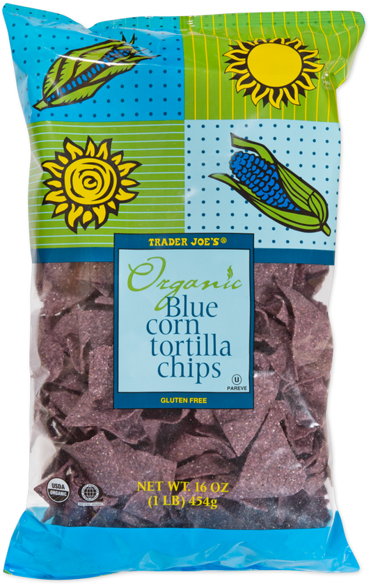 Trader Joe's organic blue corn tortilla chips bag