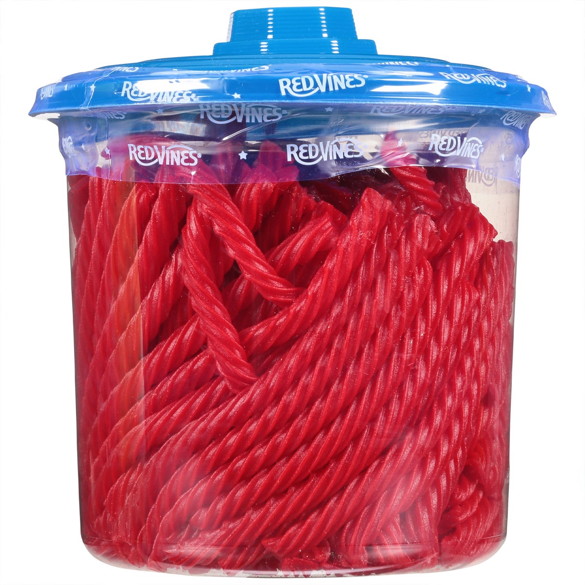 Classic red licorice twists in resealable jar